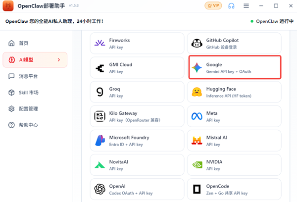 选择Google模型 选择Google模型