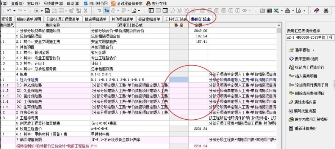 宏业清单计价软件怎么查找规费及调整规费
